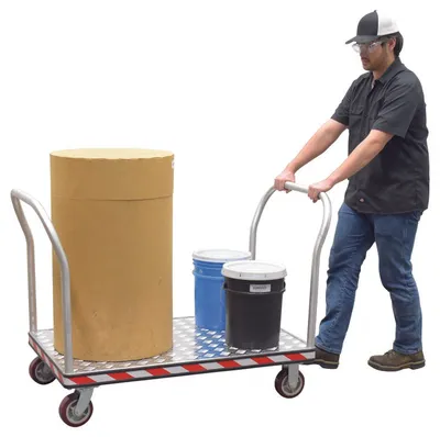 Vestil ATP-C-3048-2HDL heavy duty aluminum treadplate platform truck shown from an alternate angle