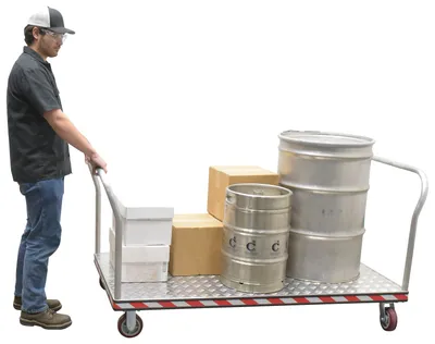 Vestil ATP-C-3672-2HDL heavy duty aluminum treadplate platform truck shown from an alternate angle