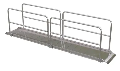 Vestil Aluminum Wheel Walk Ramp Overlapping Style with Handrails 168 In. x 28 In. 1600 Lb. Capacity Silver