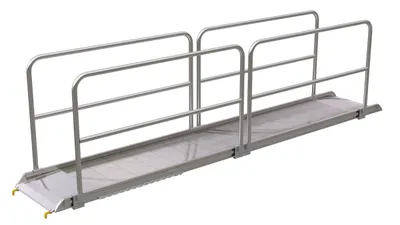 Vestil Aluminum Wheel Walk Ramp Steel Hook Style with Handrails 170-13/16 In. x 28 In. 1600 Lb. Capacity Silver