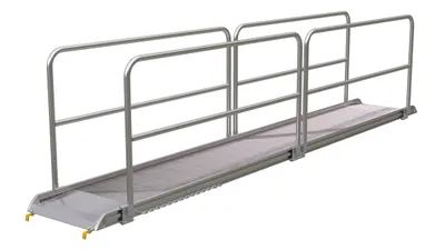 Vestil Aluminum Wheel Walk Ramp Steel Hook Style with Handrails 194-5/8 In. x 28 In. 1000 Lb. Capacity Silver