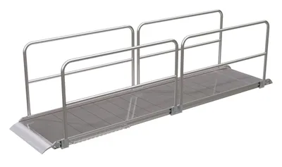 Vestil Aluminum Wheel Walk Ramp Overlapping Style with Handrails 168 In. x 38 In. 1600 Lb. Capacity Silver