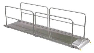 Vestil Aluminum Wheel Walk Ramp Steel Hook Style with Handrails 170-13/16 In. x 38 In. 1600 Lb. Capacity Silver
