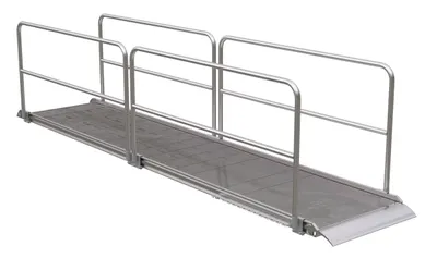 Vestil Aluminum Wheel Walk Ramp Overlapping Style with Handrails 192 In. x 38 In. 1000 Lb. Capacity Silver