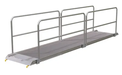 Vestil Aluminum Wheel Walk Ramp Steel Hook Style with Handrails 194-5/8 In. x 38 In. 1000 Lb. Capacity Silver