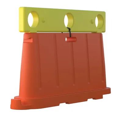Vestil BCD-76-EX12-YL stackable poly barricade shown from an alternate angle