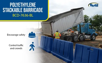 Vestil BCD-7636-BL stackable poly barricade feature highlights