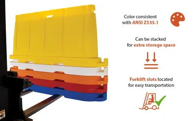 Vestil BCD-7636-OR stackable poly barricade feature highlights