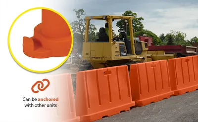 Vestil BCD-7636-OR stackable poly barricade feature highlights