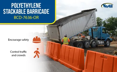 Vestil BCD-7636-OR stackable poly barricade feature highlights