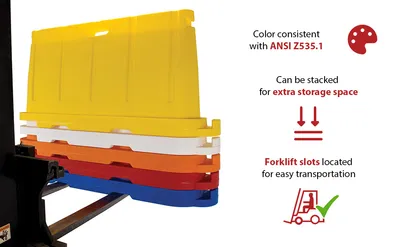 Vestil BCD-7636-RD stackable poly barricade feature highlights