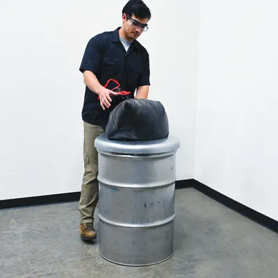 Vestil CAN-BH-5516-GALV galvanized steel drum cover shown from an alternate angle