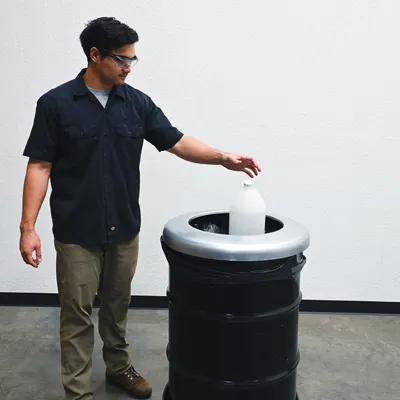 Vestil CAN-BH-5516-GALV galvanized steel drum cover shown from an alternate angle