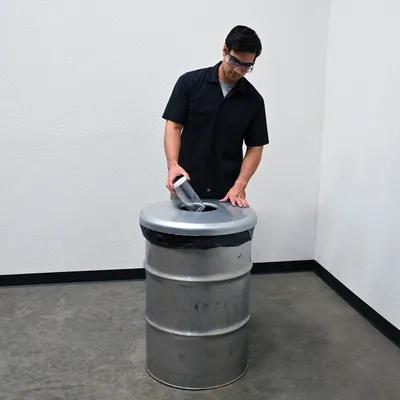 Vestil CAN-BH-558-GALV galvanized steel drum cover shown from an alternate angle