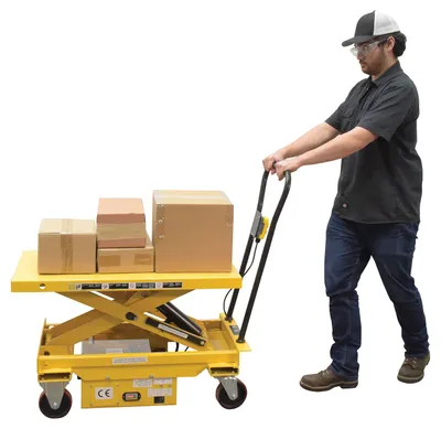 Vestil CART-1000-DC dc powered hydraulic elevating cart shown from an alternate angle