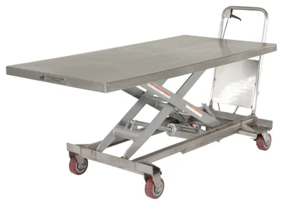 Vestil CART-1000-LD-PSS partially stainless steel hydraulic elevating cart shown from an alternate angle