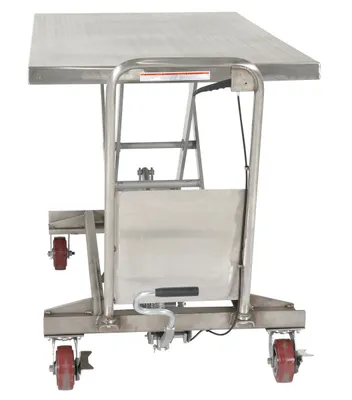 Vestil CART-1000-LD-PSS partially stainless steel hydraulic elevating cart shown from an alternate angle