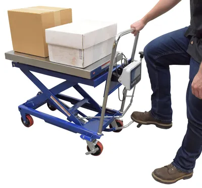 Vestil CART-1000-SCL scissor carts with built-in scale shown from an alternate angle
