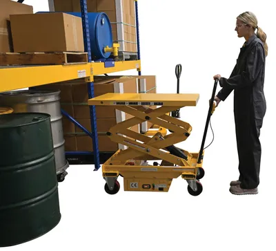 Vestil CART-1000D-DC dc powered hydraulic elevating cart shown from an alternate angle