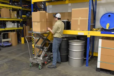 Vestil CART-1000D-DC-SS stainless steel scissor cart shown from an alternate angle