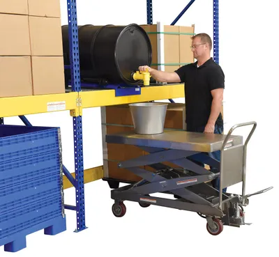 Vestil CART-1500-D-TS-PSS partially stainless steel hydraulic elevating cart shown from an alternate angle