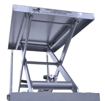 Vestil CART-200-ALUM hydraulic elevating cart shown from an alternate angle