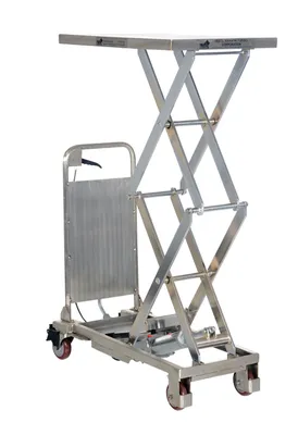Vestil CART-200-D-PSS partially stainless steel hydraulic elevating cart shown from an alternate angle