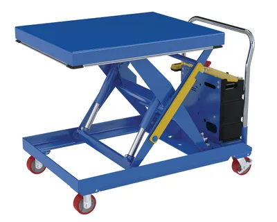 Vestil Steel 12V DC Powered Hydraulic Elevating Cart 32 In. x 40 In. 2000 Lb. Capacity Blue