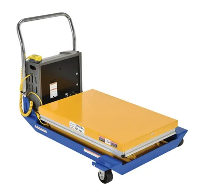 Vestil Steel DC Powered Scissor Cart 36 In. x 24 In. 1000 Lb. Capacity Blue / Yellow