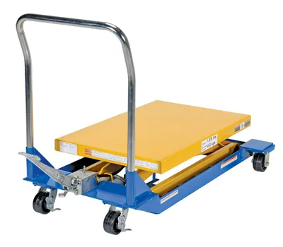 Vestil Steel Foot Pump Scissor Cart 36 In. x 24 In. 1000 Lb. Capacity Blue / Yellow