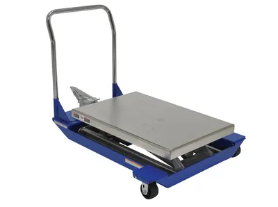Vestil Partially Stainless Steel Foot Pump Scissor Cart 36 In. x 24 In. 1000 Lb. Capacity Blue/Silver