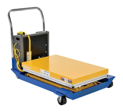 Vestil Steel DC Powered Scissor Cart 36 In. x 24 In. 1500 Lb. Capacity Blue / Yellow