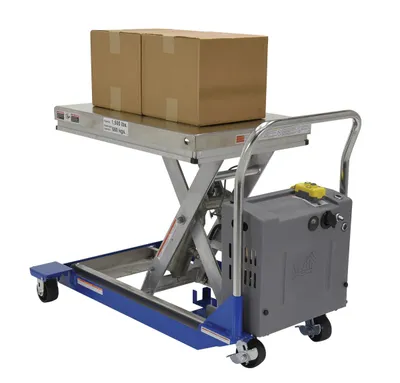 Vestil CART-23-15-DC-PSS dc powered and manual scissor cart shown from an alternate angle