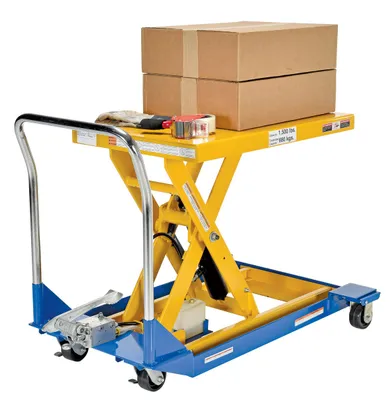 Vestil CART-23-15-M dc powered and manual scissor cart shown from an alternate angle
