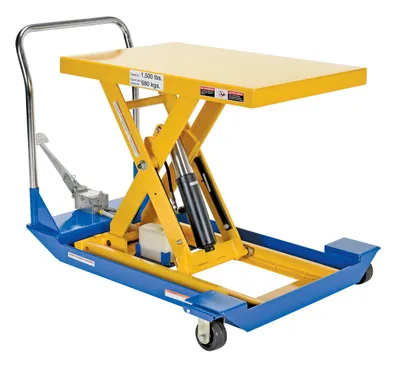 Vestil Steel Foot Pump Scissor Cart 36 In. x 24 In. 1500 Lb. Capacity Blue / Yellow