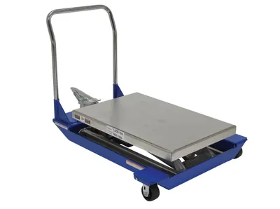 Vestil Partially Stainless Steel Foot Pump Scissor Cart 36 In. x 24 In. 1500 Lb. Capacity Blue/Silver