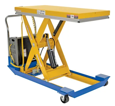 Vestil Steel DC Powered Scissor Cart 48 In. x 24 In. 1000 Lb. Capacity Blue / Yellow