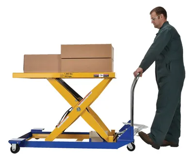 Vestil CART-24-10-M dc powered and manual scissor cart shown from an alternate angle