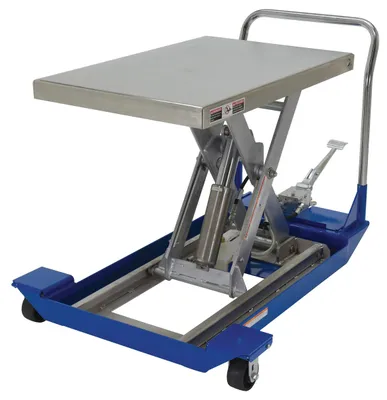 Vestil Partially Stainless Steel Foot Pump Scissor Cart 48 In. x 24 In. 1000 Lb. Capacity Blue/Silver