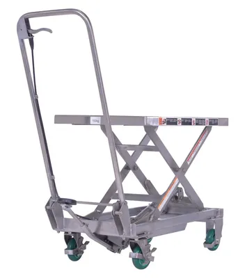 Vestil CART-300-SS3 stainless steel scissor cart shown from an alternate angle