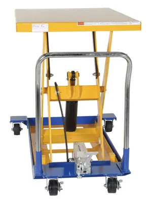 Vestil CART-32-15-M dc powered and manual scissor cart shown from an alternate angle