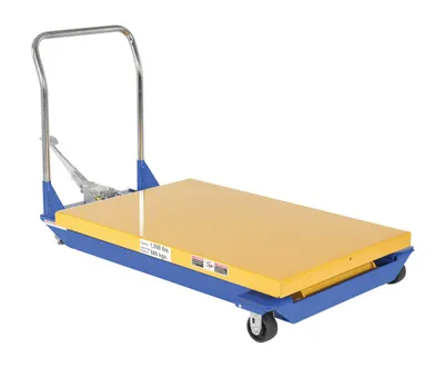 Vestil Steel Foot Pump Powered Scissor Cart 48 In. x 32 In. 1500 Lb. Capacity Blue / Yellow