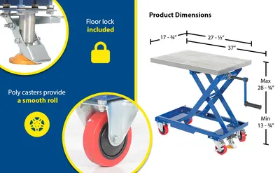 Vestil CART-330-M mechanical scissor cart feature highlights