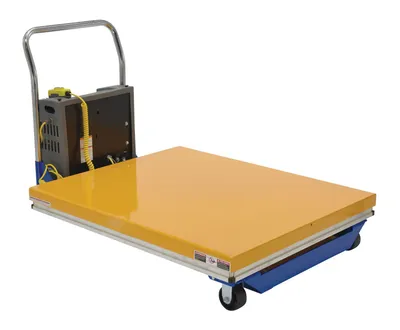 Vestil Steel DC Powered Scissor Cart 48 In. x 40 In. 1000 Lb. Capacity Blue / Yellow