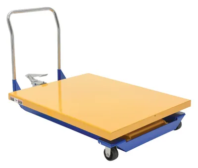 Vestil Steel Foot Pump Powered Scissor Cart 48 In. x 40 In. 1000 Lb. Capacity Blue / Yellow