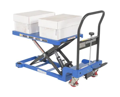 Vestil CART-400-LP-AS low profile scissor cart w auto-shift shown from an alternate angle