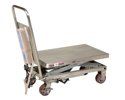 Vestil CART-500-LA-PSS linear actuated elevating cart shown from an alternate angle