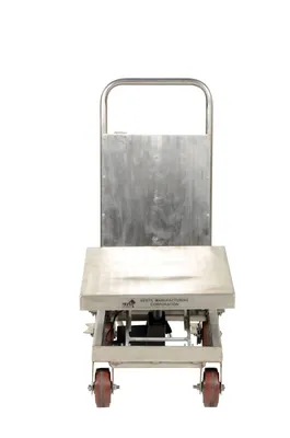 Vestil CART-500-LA-PSS linear actuated elevating cart shown from an alternate angle