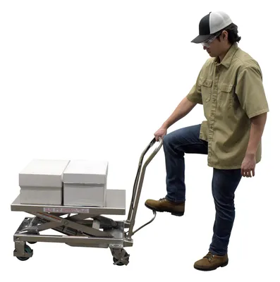 Vestil CART-500-SS3 stainless steel scissor cart shown from an alternate angle