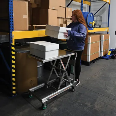 Vestil CART-550-SS stainless steel scissor cart shown from an alternate angle